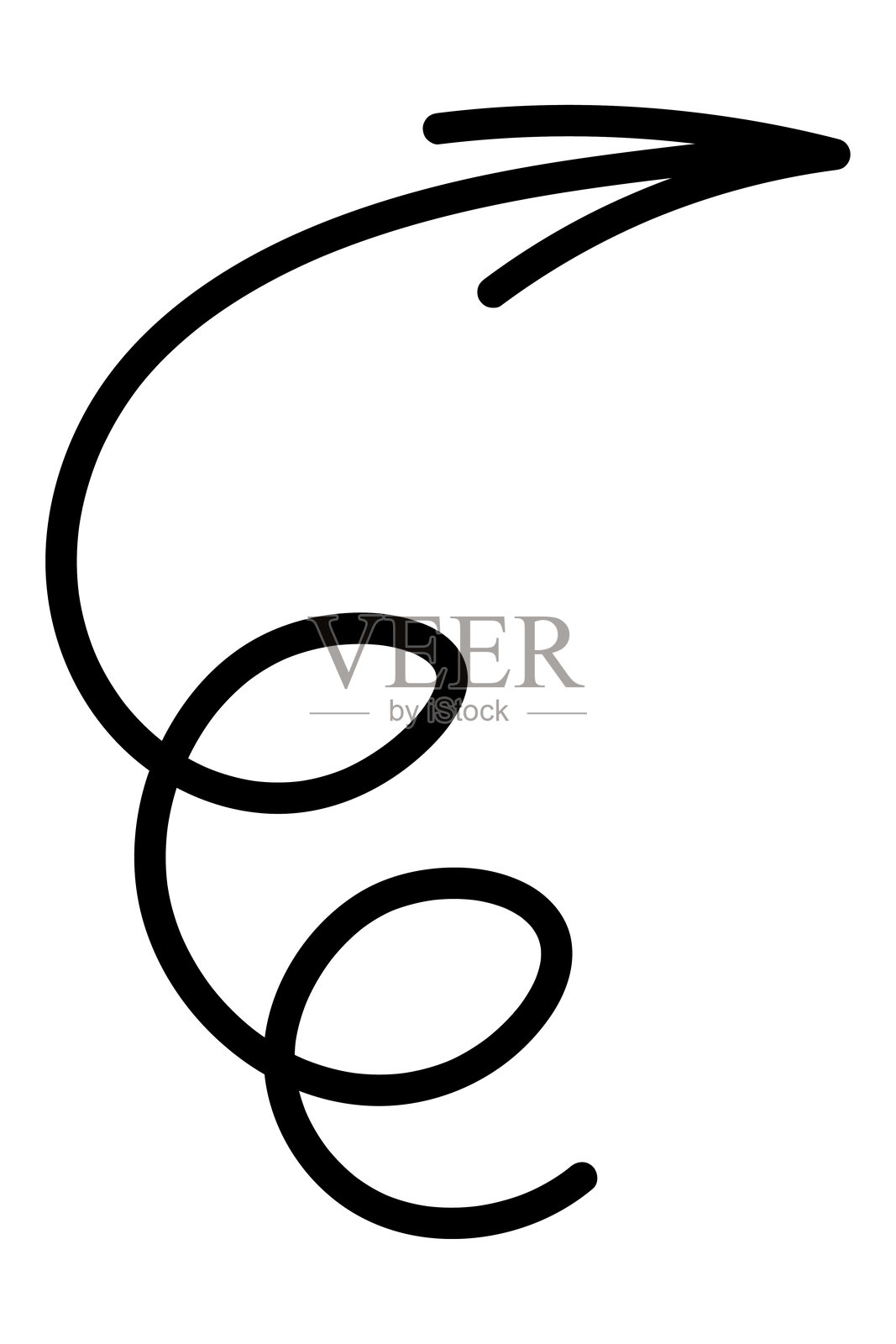 黑色螺旋箭头。向上和向右的弯曲方向标志。插图。带有两个卷曲环的箭头。插画图片素材