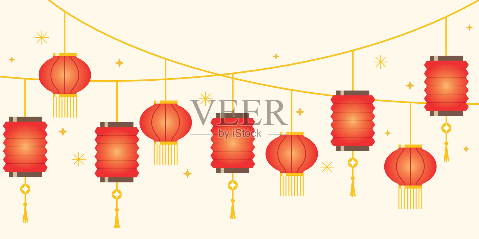 红色传统中国背景风格，适用于装饰设计的中国新年灯笼横幅。插画图片素材