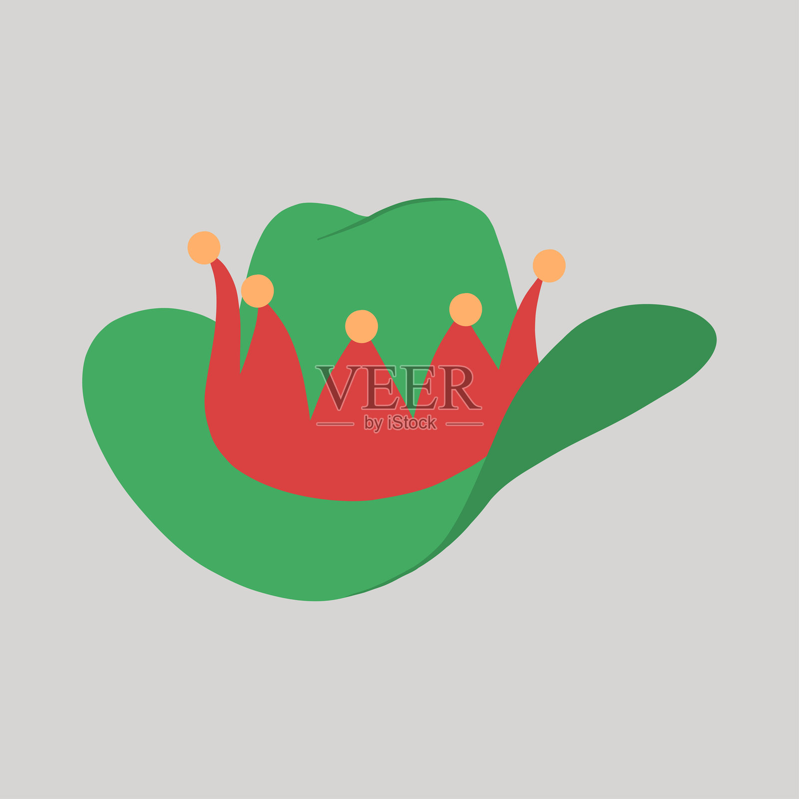 手绘平面设计插图：绿色和红色的圣诞牛仔精灵帽插画图片素材