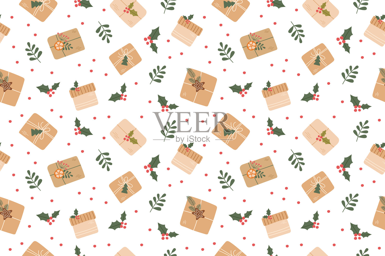 圣诞礼品盒无缝图案插画图片素材