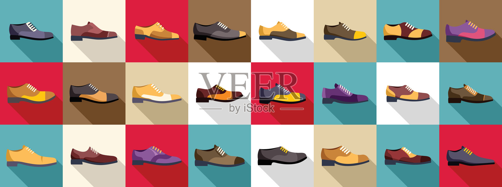 牛津鞋图标集平面矢量图。经典优雅。插画图片素材
