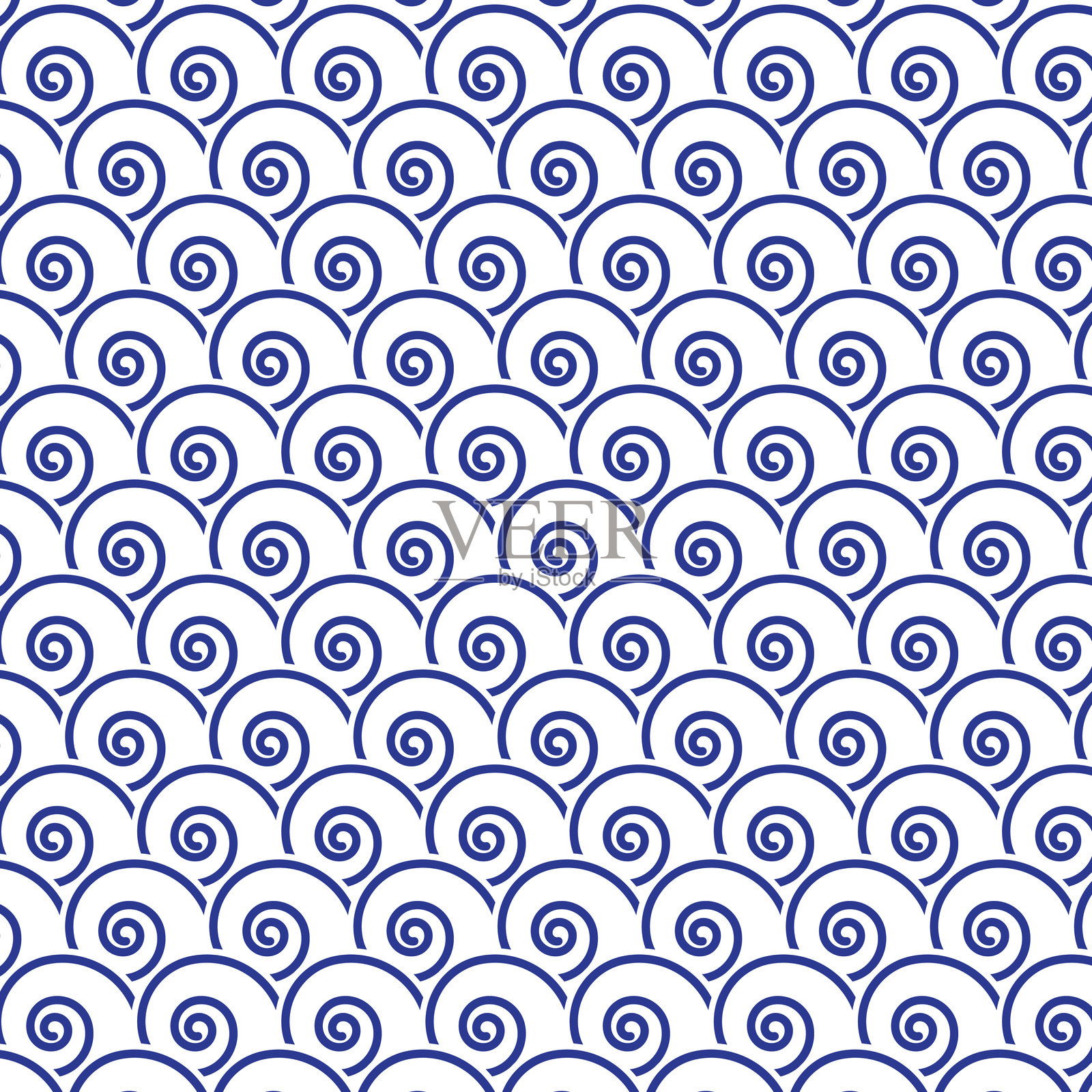 蓝色波浪日本风格。抽象蓝色波浪线条图案背景。插画图片素材