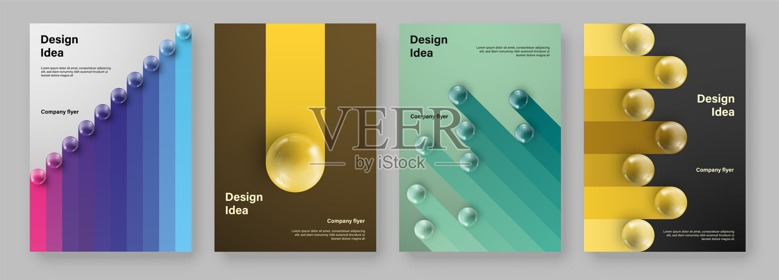 惊艳的A4宣传册封面套装。球体效果。插画图片素材