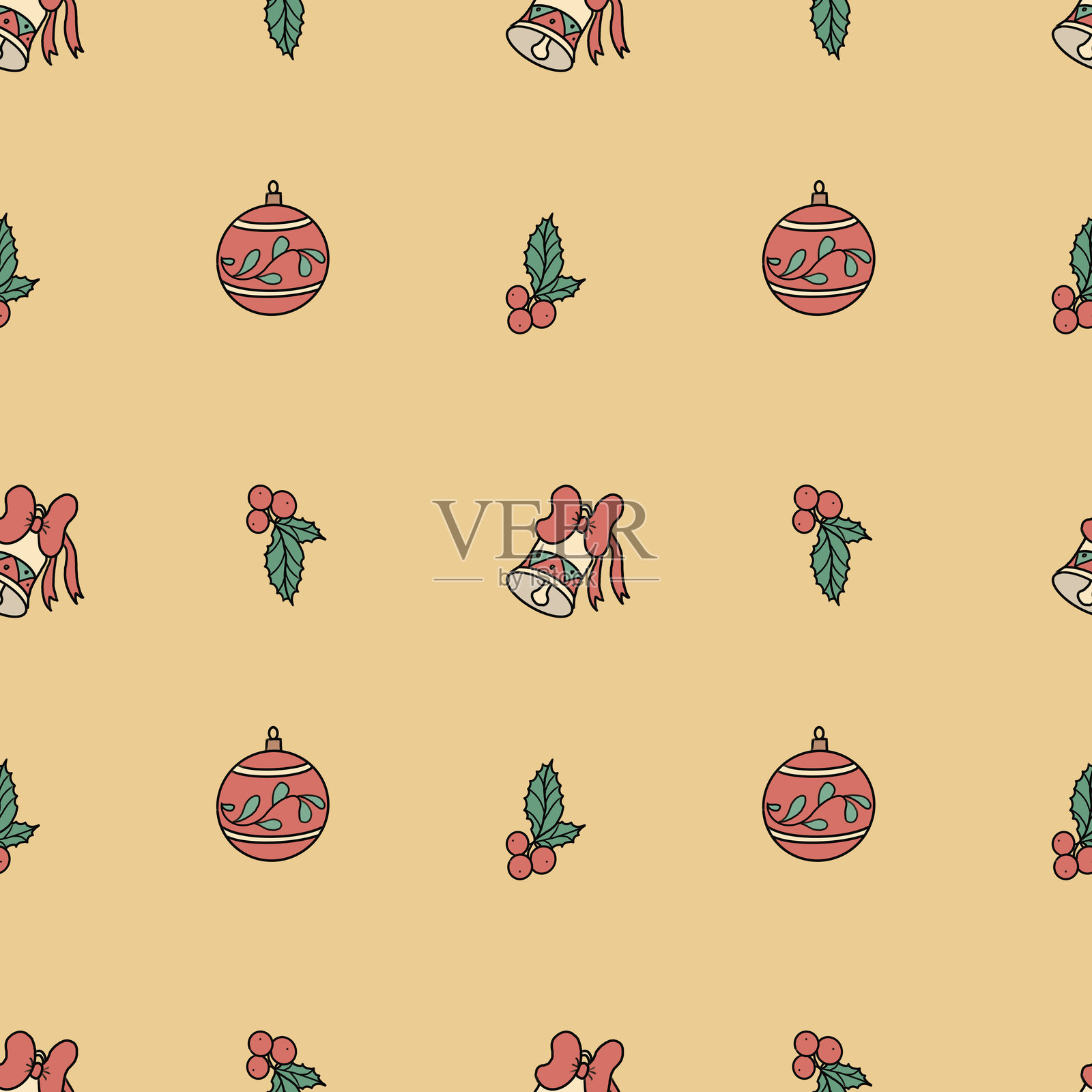 无缝图案，包含圣诞球和叶子插画图片素材