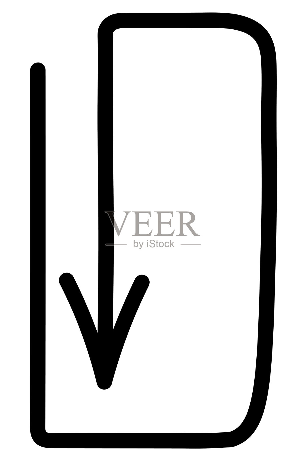 黑色箭头环绕成一个矩形，指针向下移动。素描。插图。涂鸦风格。插画图片素材