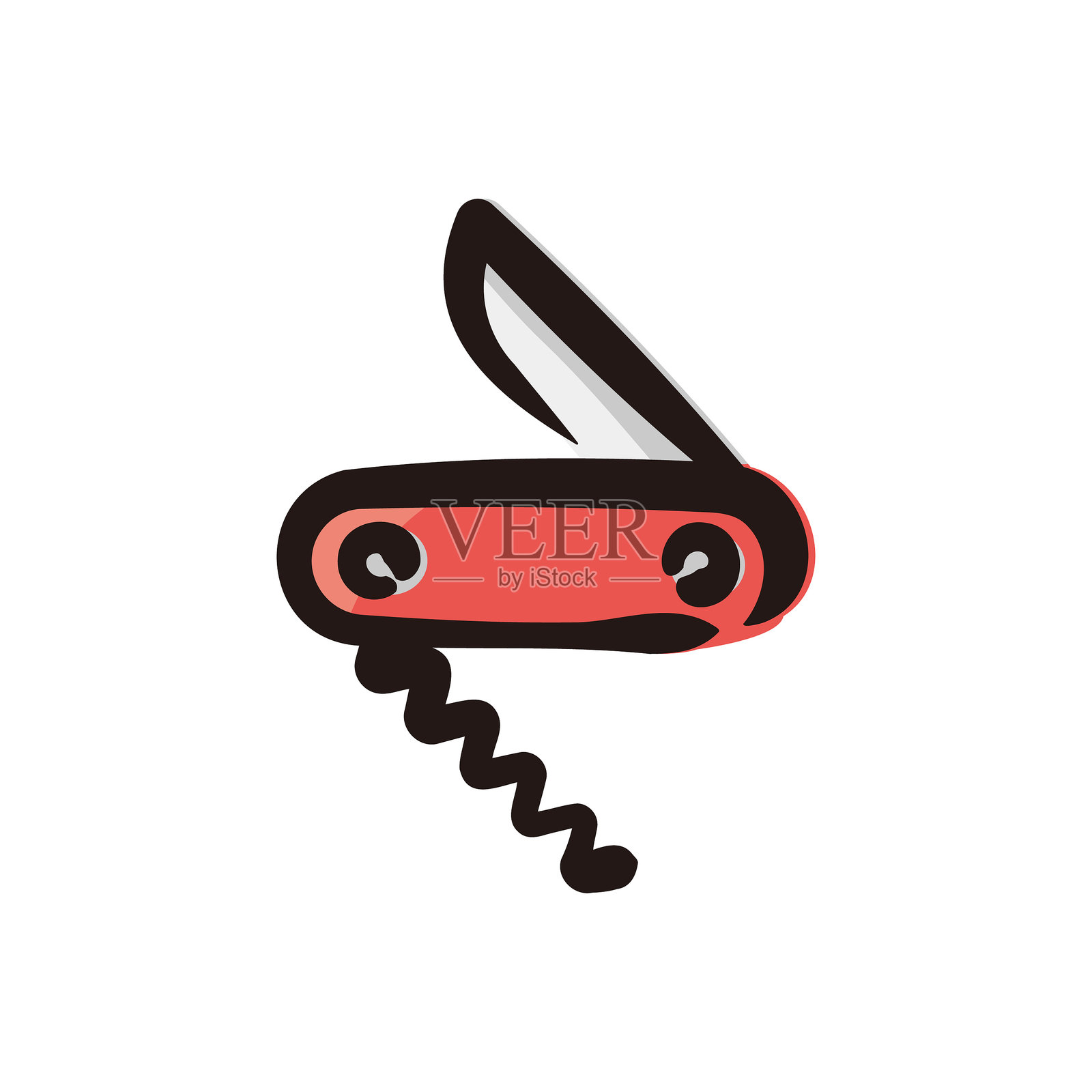 多功能工具 - 露营和户外装备图标/插图（手绘线条，彩色版本）插画图片素材