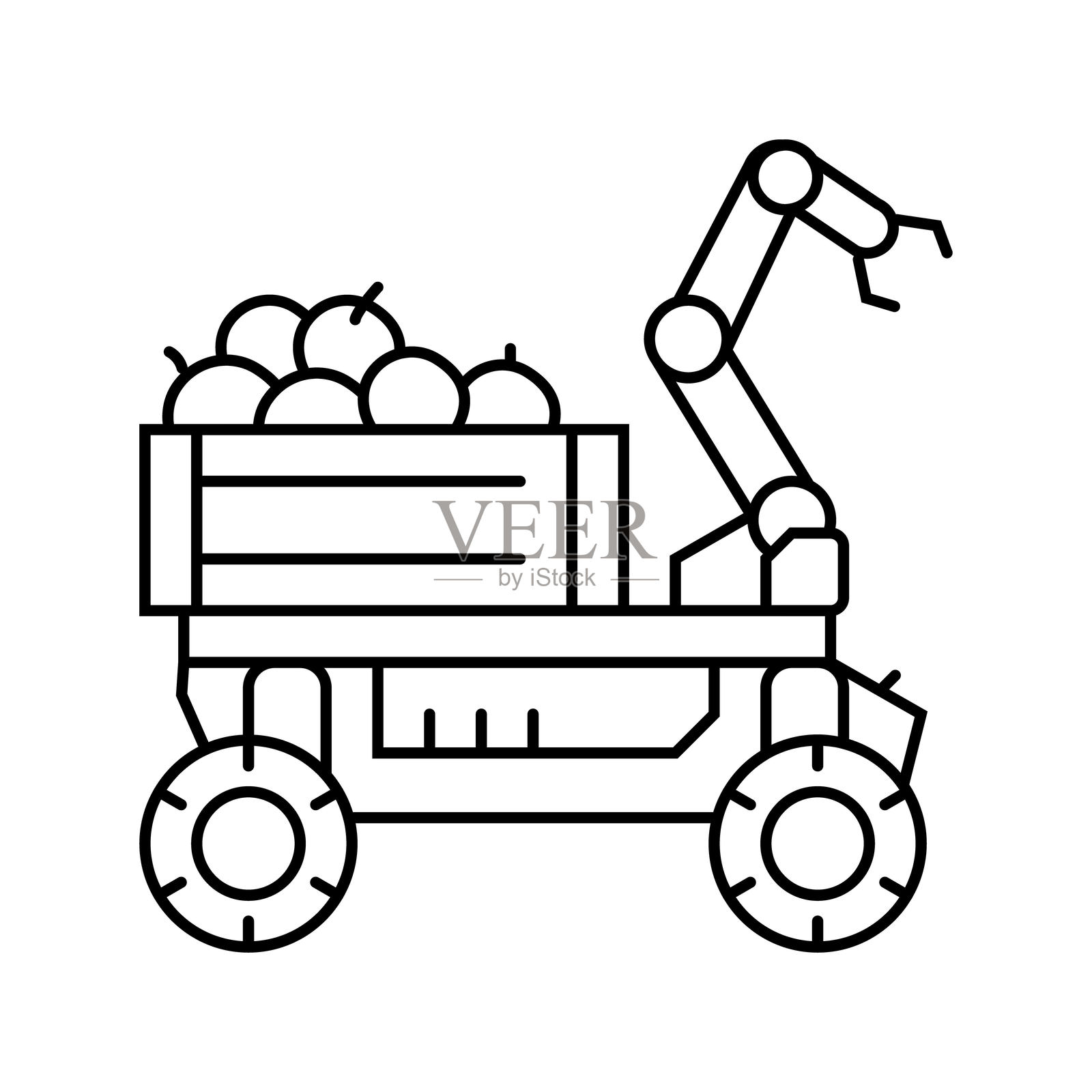 水果采摘机器人收获线条图标矢量插图