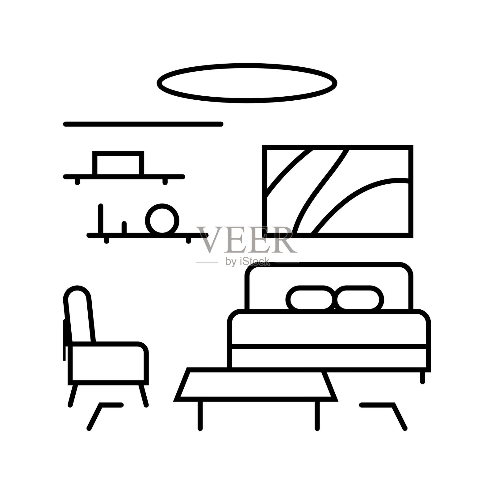 酒店套房款待线条图标插图插画图片素材