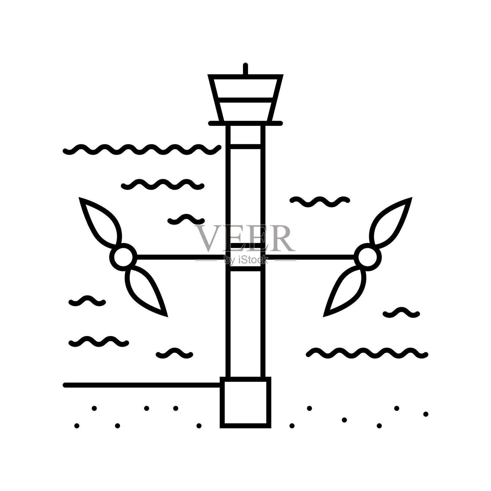 潮汐发电机的线条图标插图插画图片素材