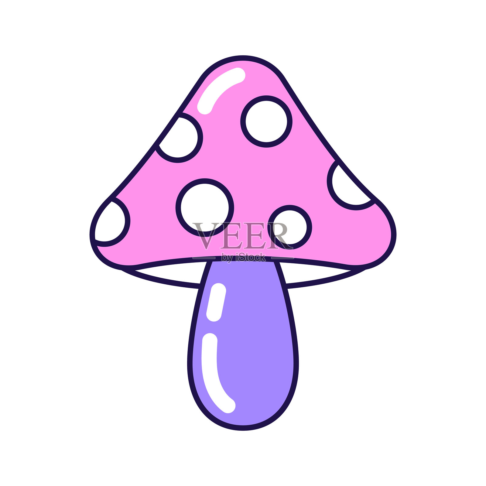 复古可爱的苍蝇伞蘑菇在白色背景上。90年代风格的轮廓插图。独立的矢量插图。插画图片素材