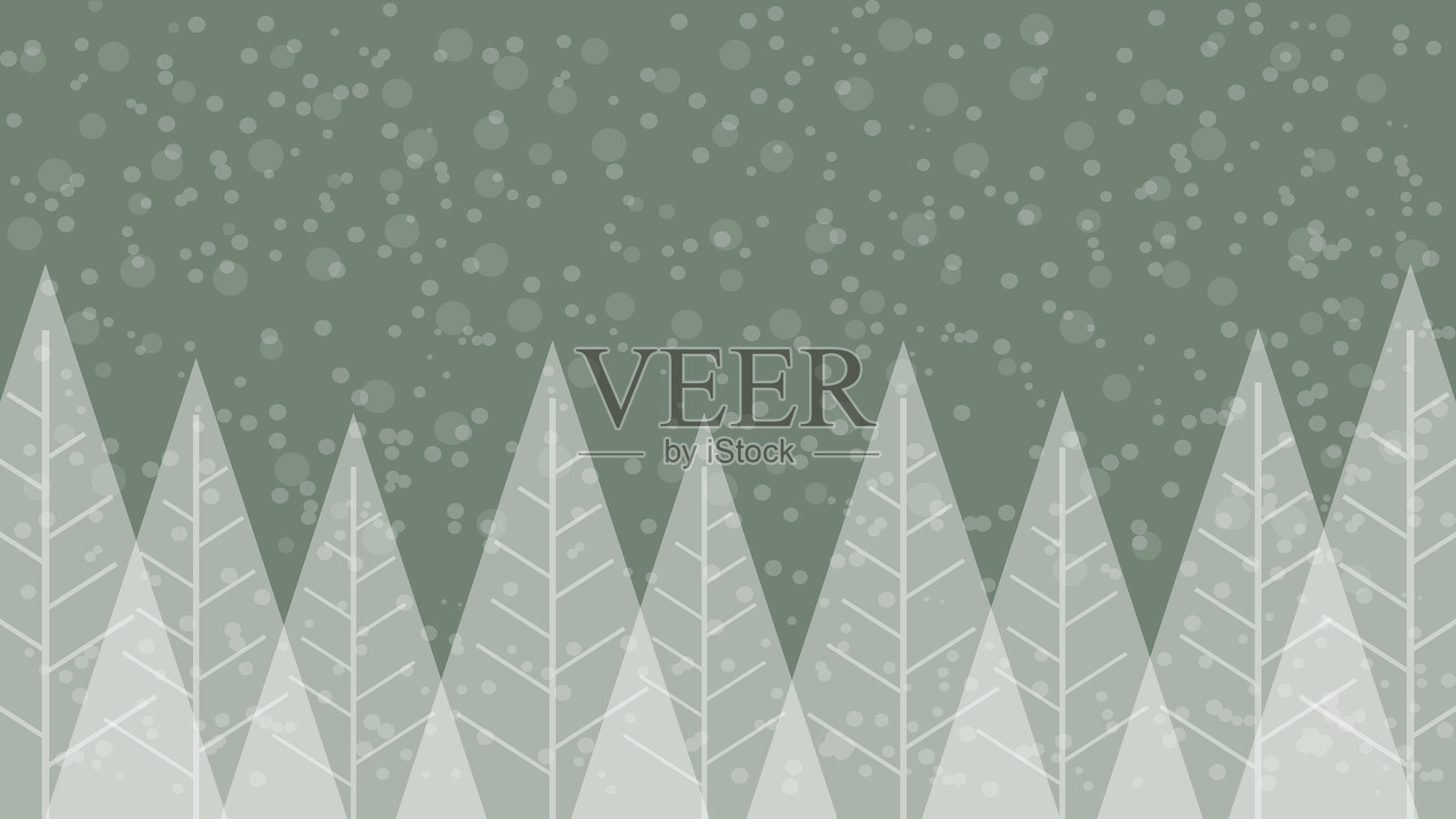 抽象冬季模板，带有松树林的剪影和雪花飘落插画图片素材