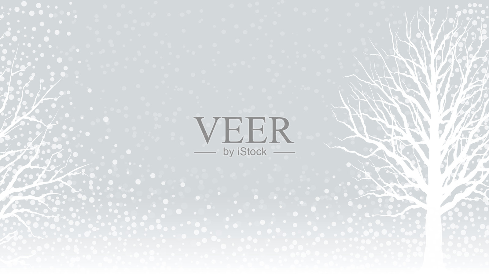 抽象冬季模板，带有树木剪影和雪花飘落插画图片素材