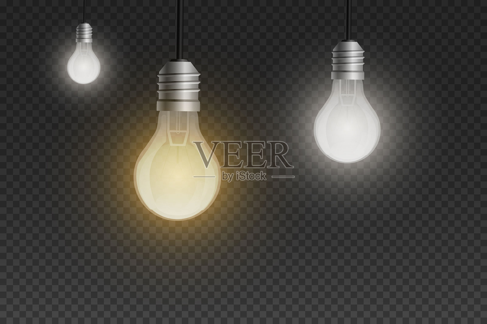 发光的灯泡、灯具和光效。插画图片素材