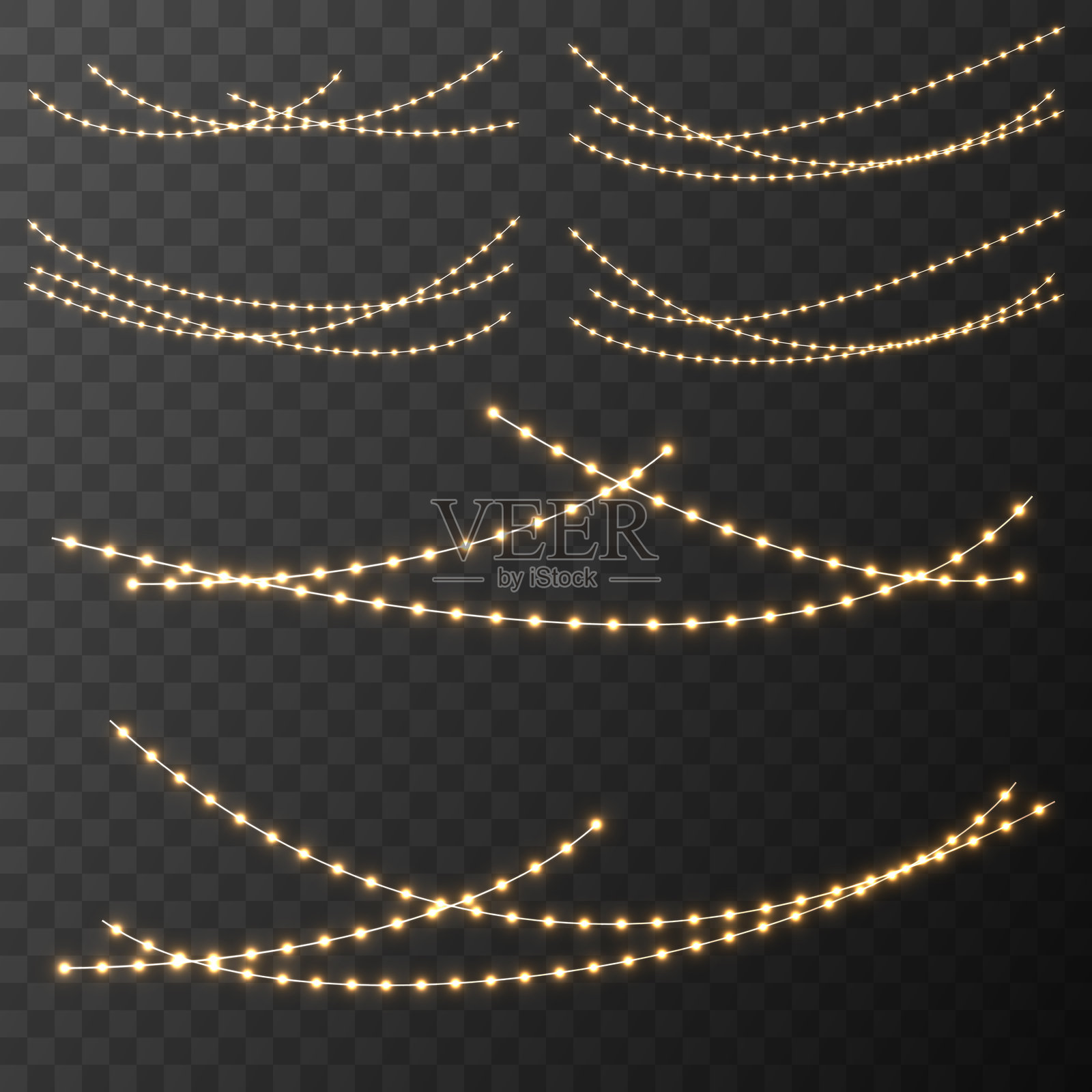 矢量圣诞灯。圣诞花环PNG。圣诞灯PNG。圣诞装饰，LED灯。插画图片素材