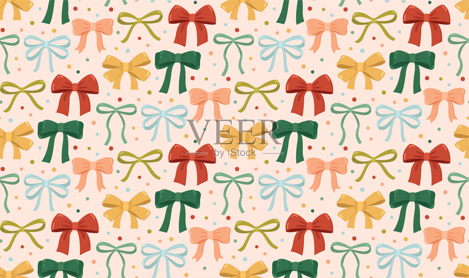 无缝背景，色彩缤纷的可爱蝴蝶结。插画图片素材