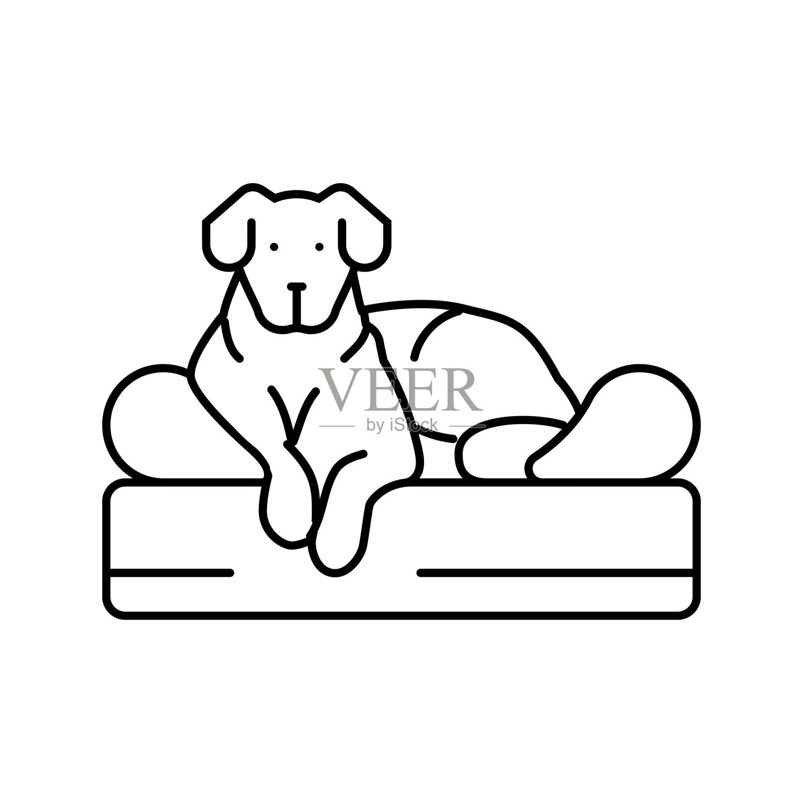 床上狗的线条图标插图插画图片素材