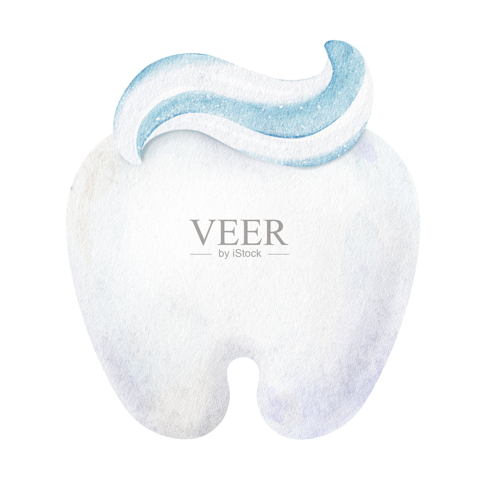 牙齿与牙膏。白色婴儿牙齿。手绘水彩儿童插图，旨在推广日常口腔卫生、儿童牙科和牙齿健康护理产品。插画图片素材