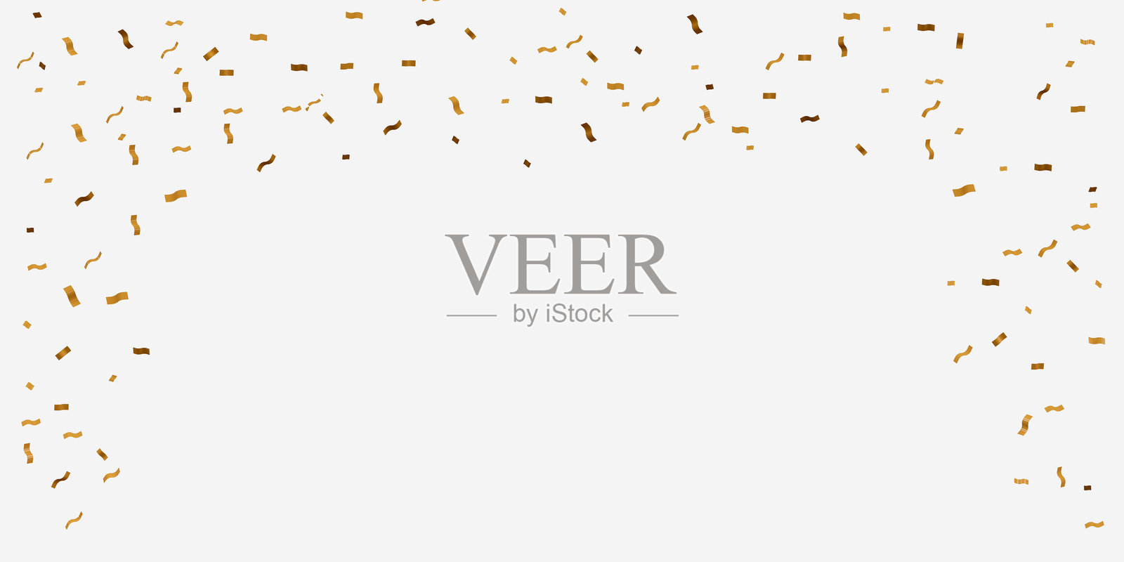 逼真的金色彩带，五彩纸屑在透明背景上飘落。3D元素闪亮的金色纸片飞舞，散落出生日派对庆祝的节日装饰。照片摄影图片