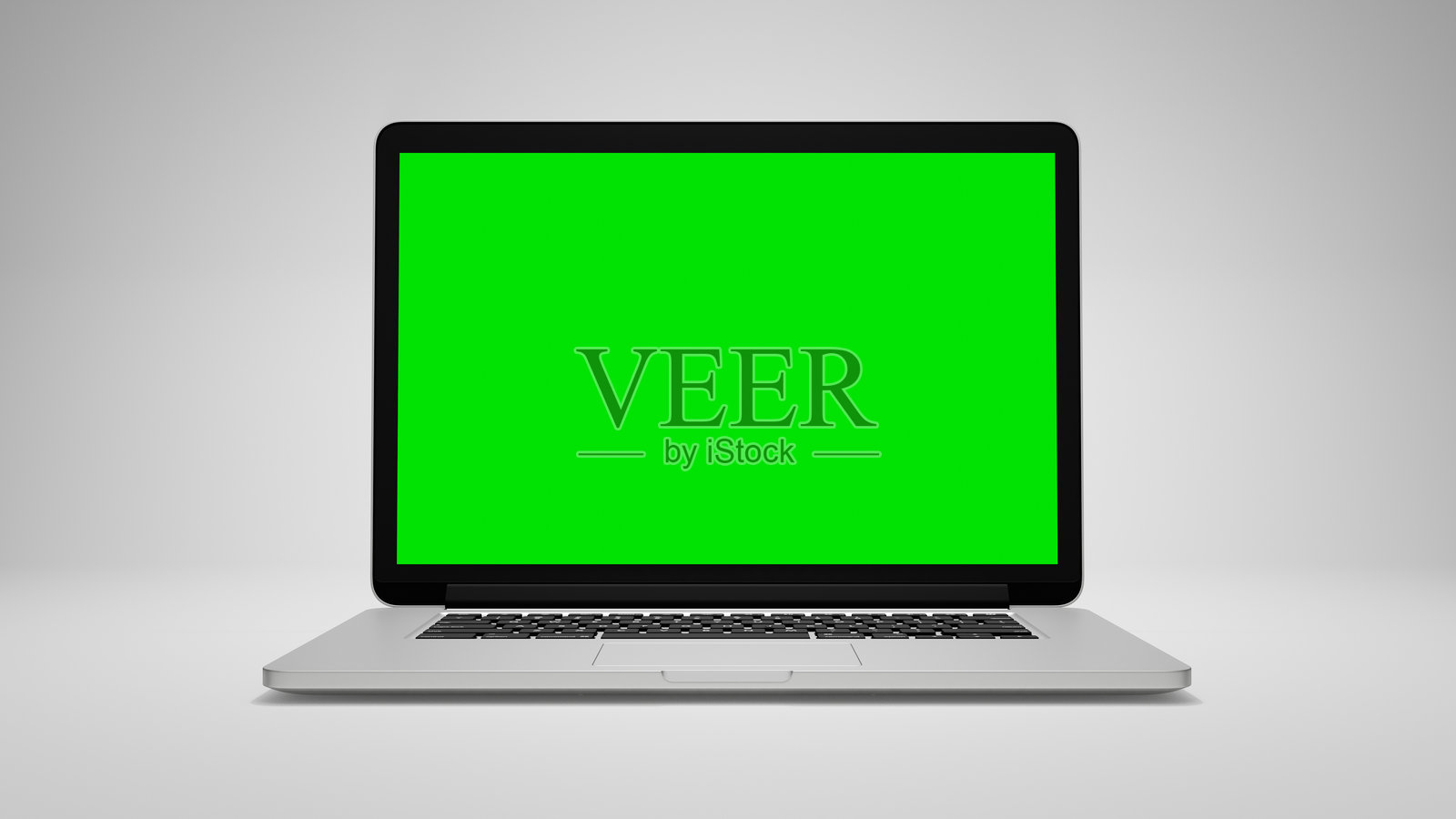 3D现代笔记本电脑在白色背景上显示绿色色键屏幕照片摄影图片