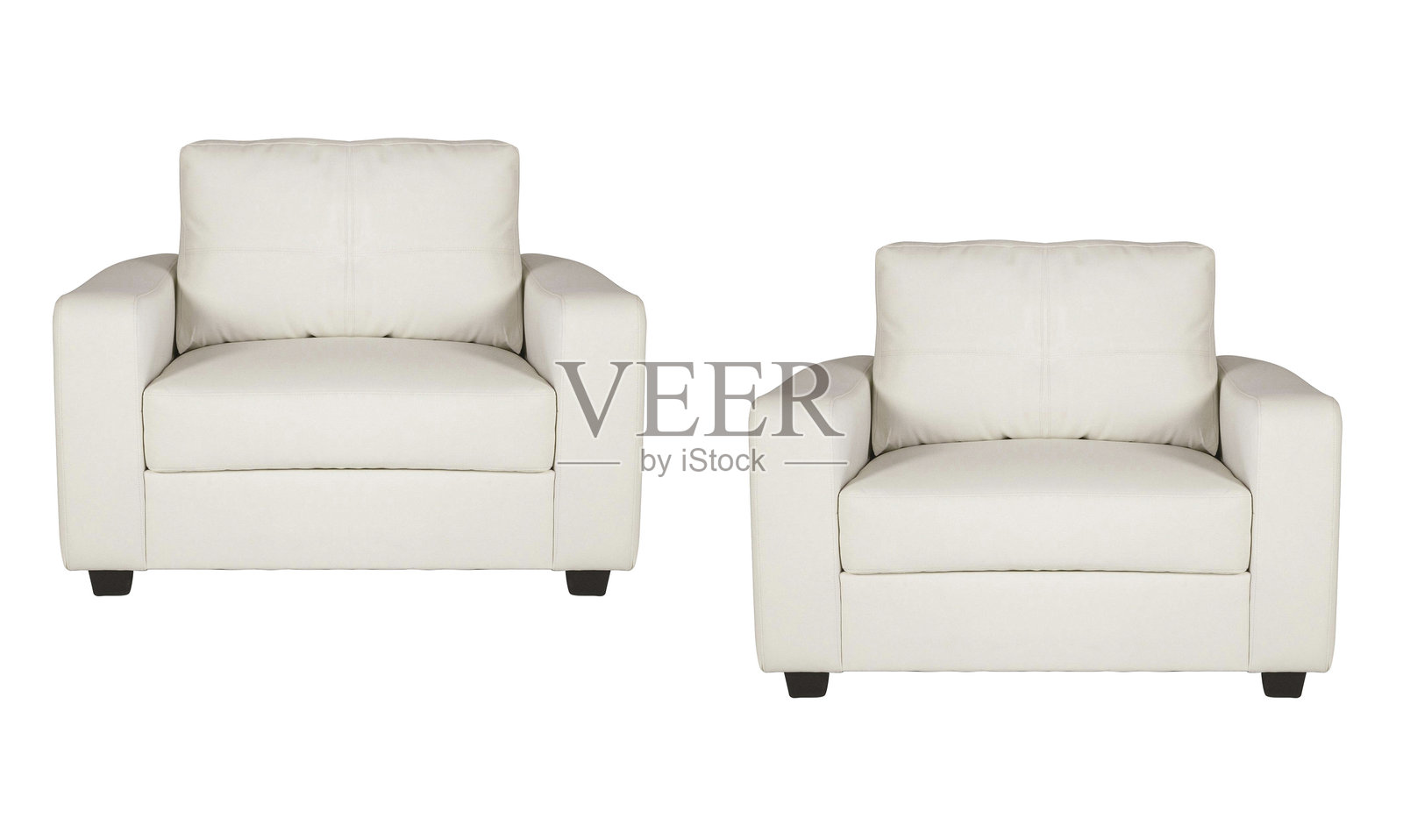 白色皮革扶手椅的工作室拍摄，背景为白色。照片摄影图片