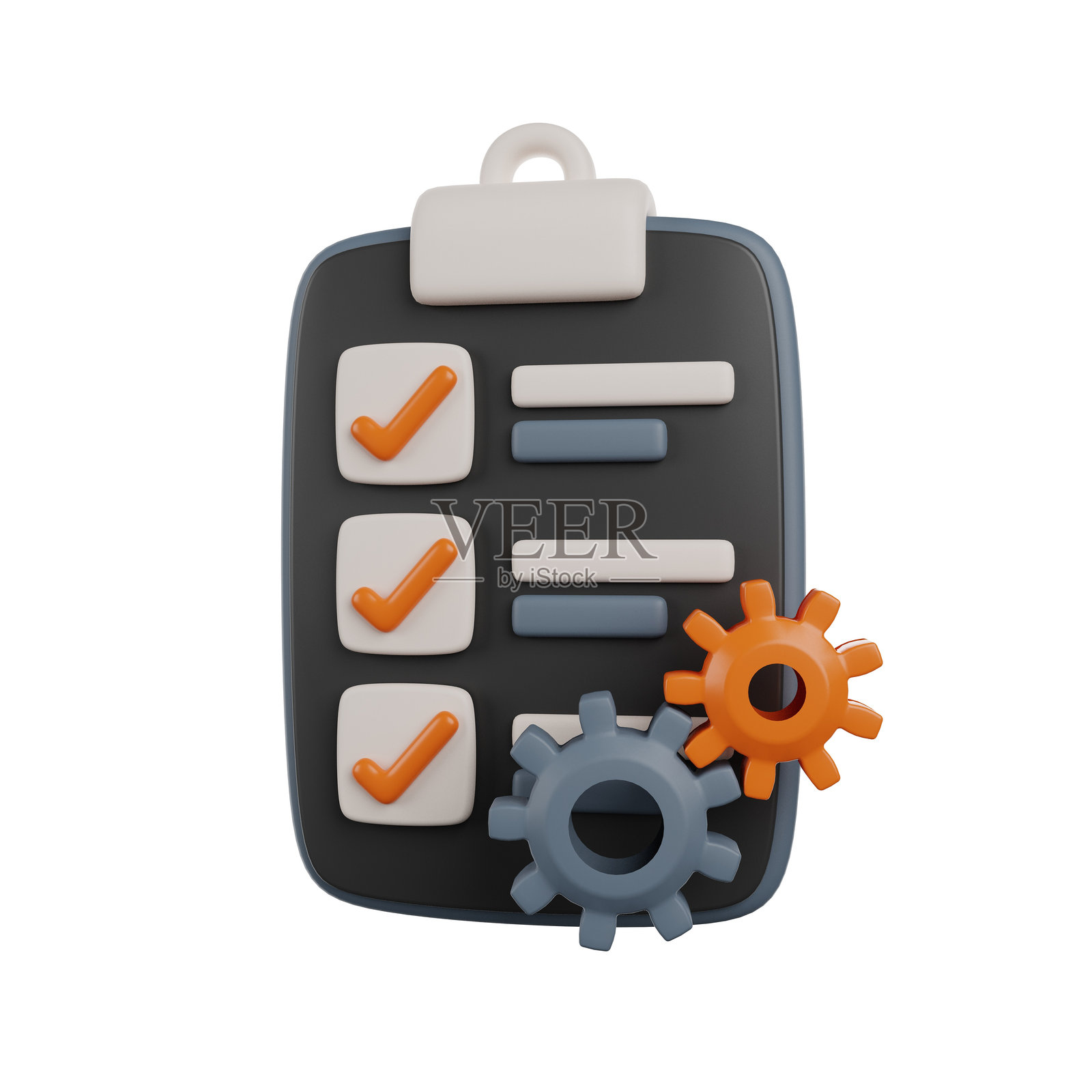 低多边形剪贴板和齿轮的3D渲染图照片摄影图片