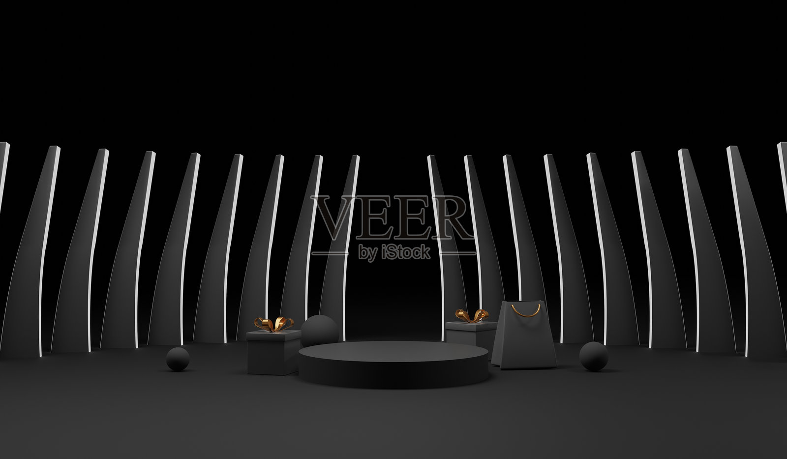 空的产品模型，展示产品的讲台，带有礼品盒的产品讲台背景，3D插图照片摄影图片