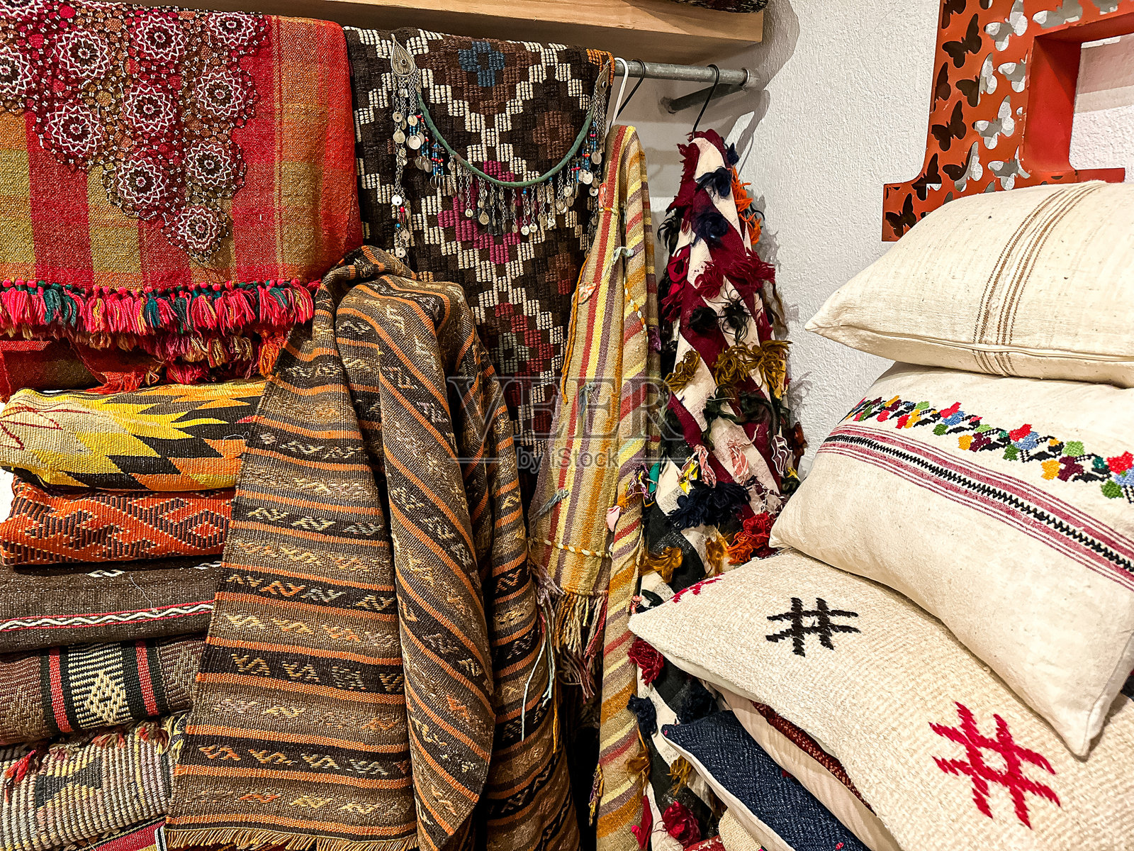 土耳其或伊朗地毯背景。全画幅。照片摄影图片