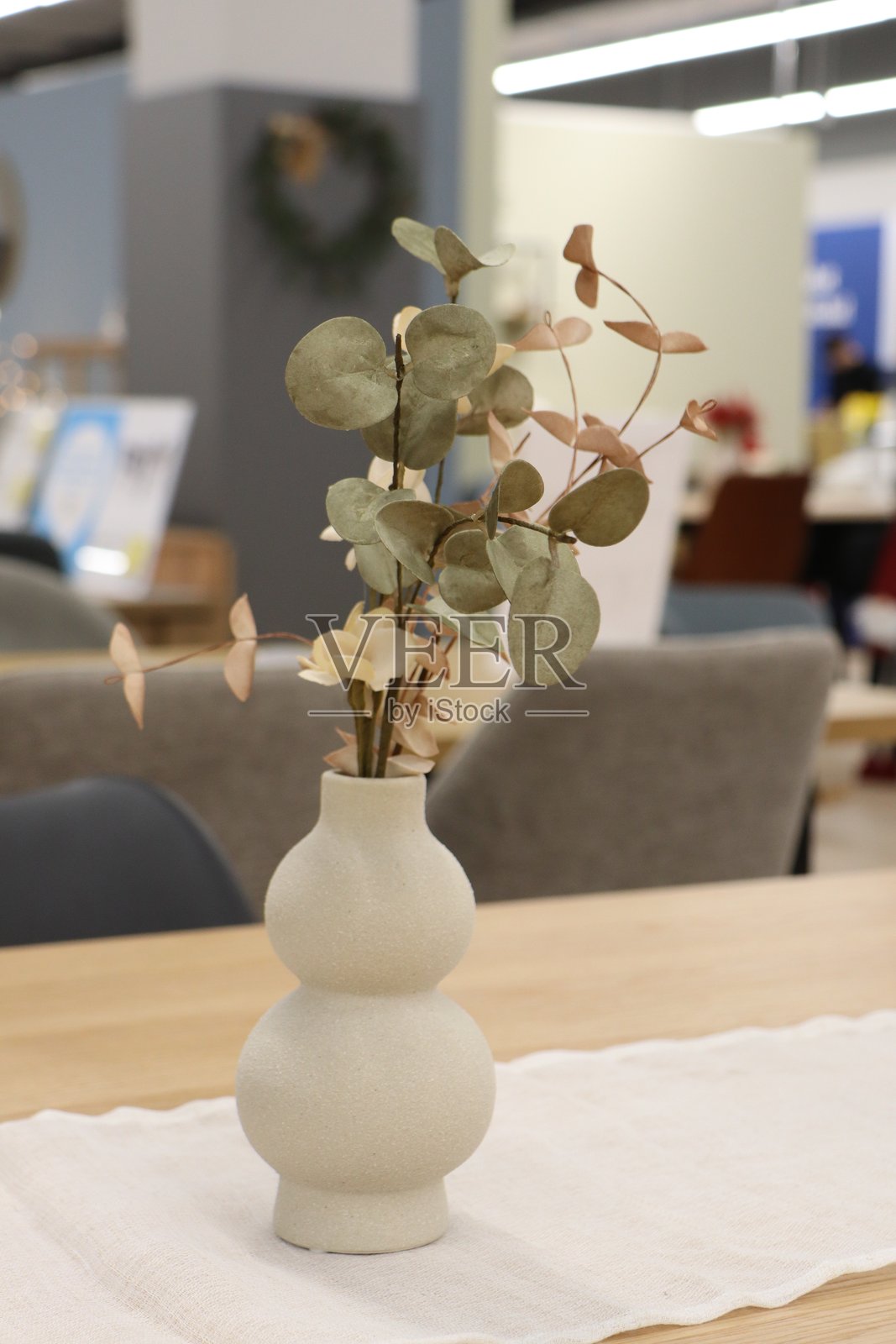 体验优雅乡村花瓶与干燥桉树枝的美丽组合照片摄影图片