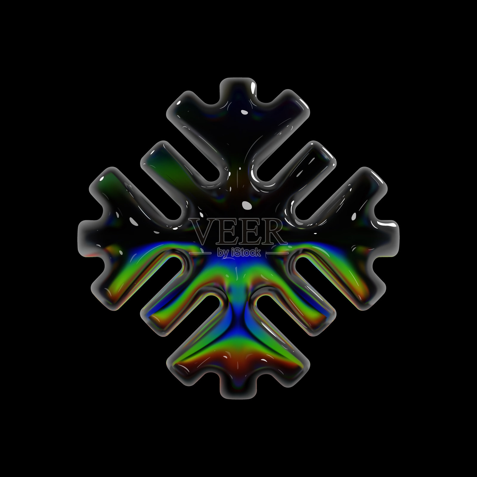 3D全息玻璃雪花，表面光滑，渐变色彩，适合冬季主题和节日装饰插画图片素材