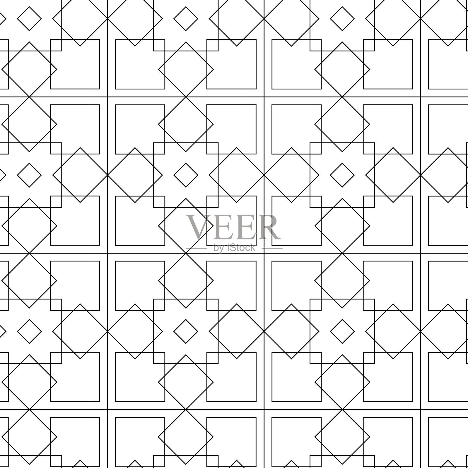 抽象几何图案，带有十字、条纹和线条。无缝矢量背景。插画图片素材