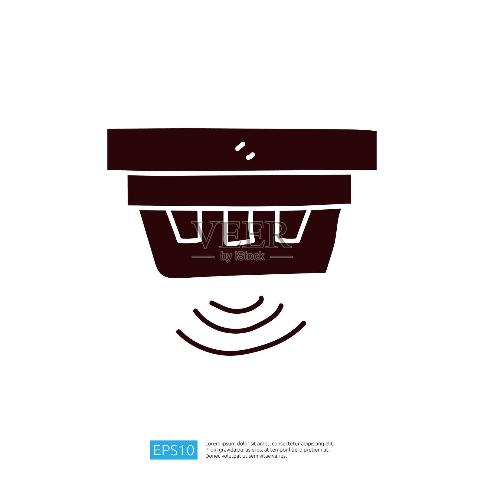 这张图片展示了烟雾探测器的简单图形表示，说明其功能并发出声波。插画图片素材