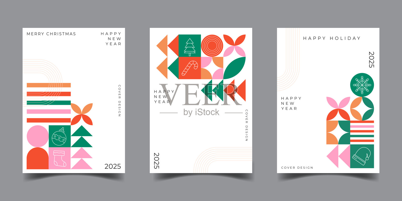 几何设计的圣诞快乐和新年快乐贺卡插画图片素材