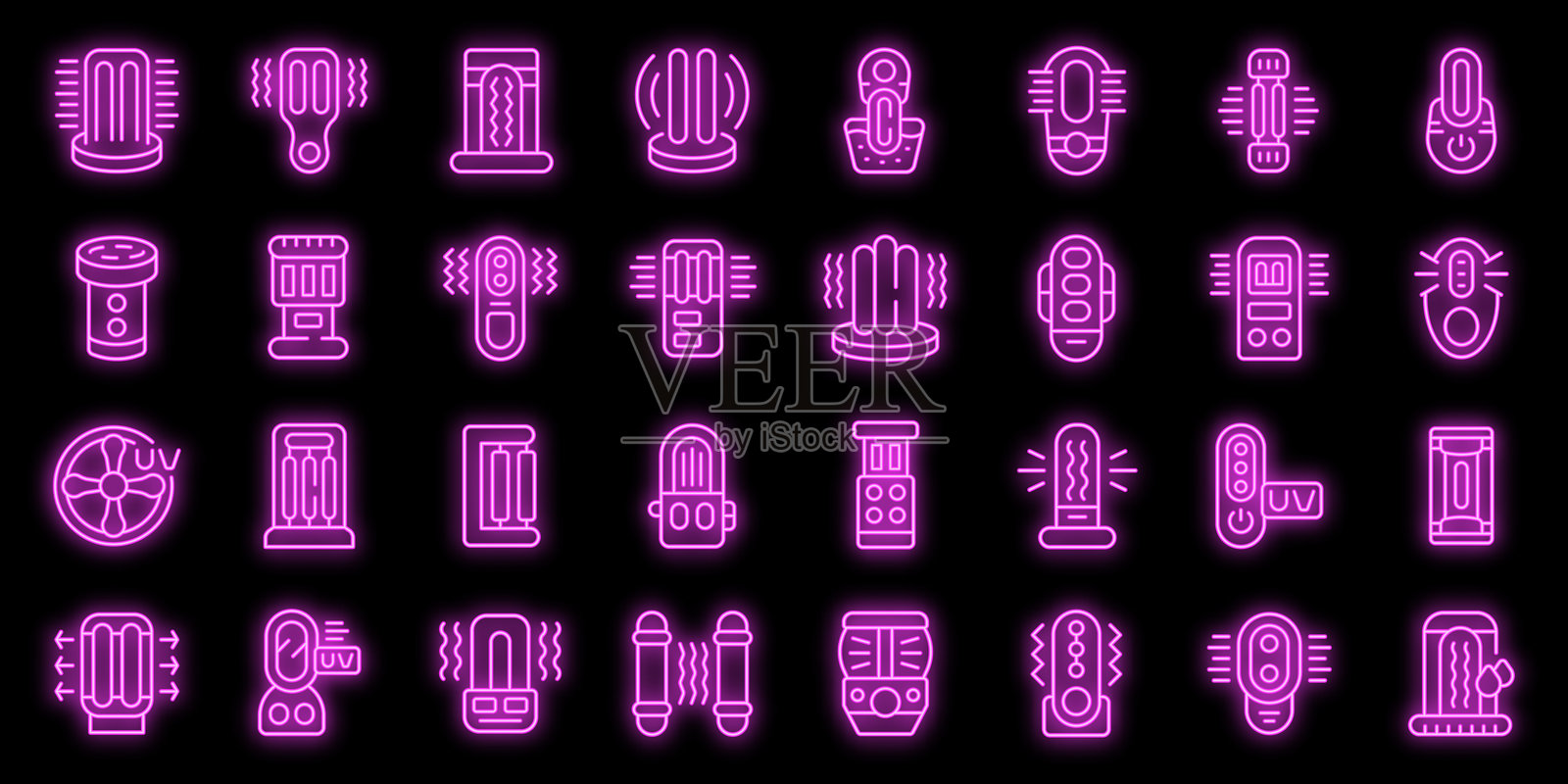 紫外线便携式消毒器图标集矢量霓虹灯插画图片素材