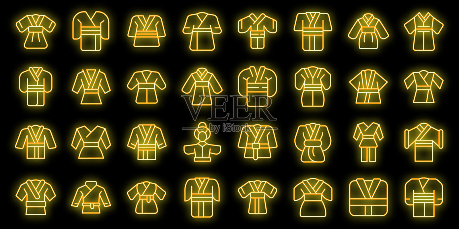 和服图标集矢量霓虹灯插画图片素材