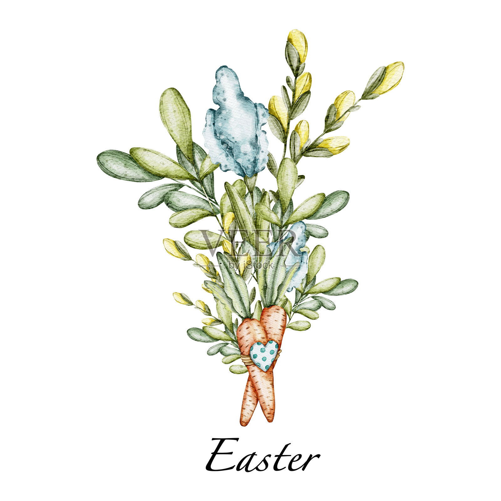 水彩框架和元素构图：复活节兔子和小鸭子插画图片素材