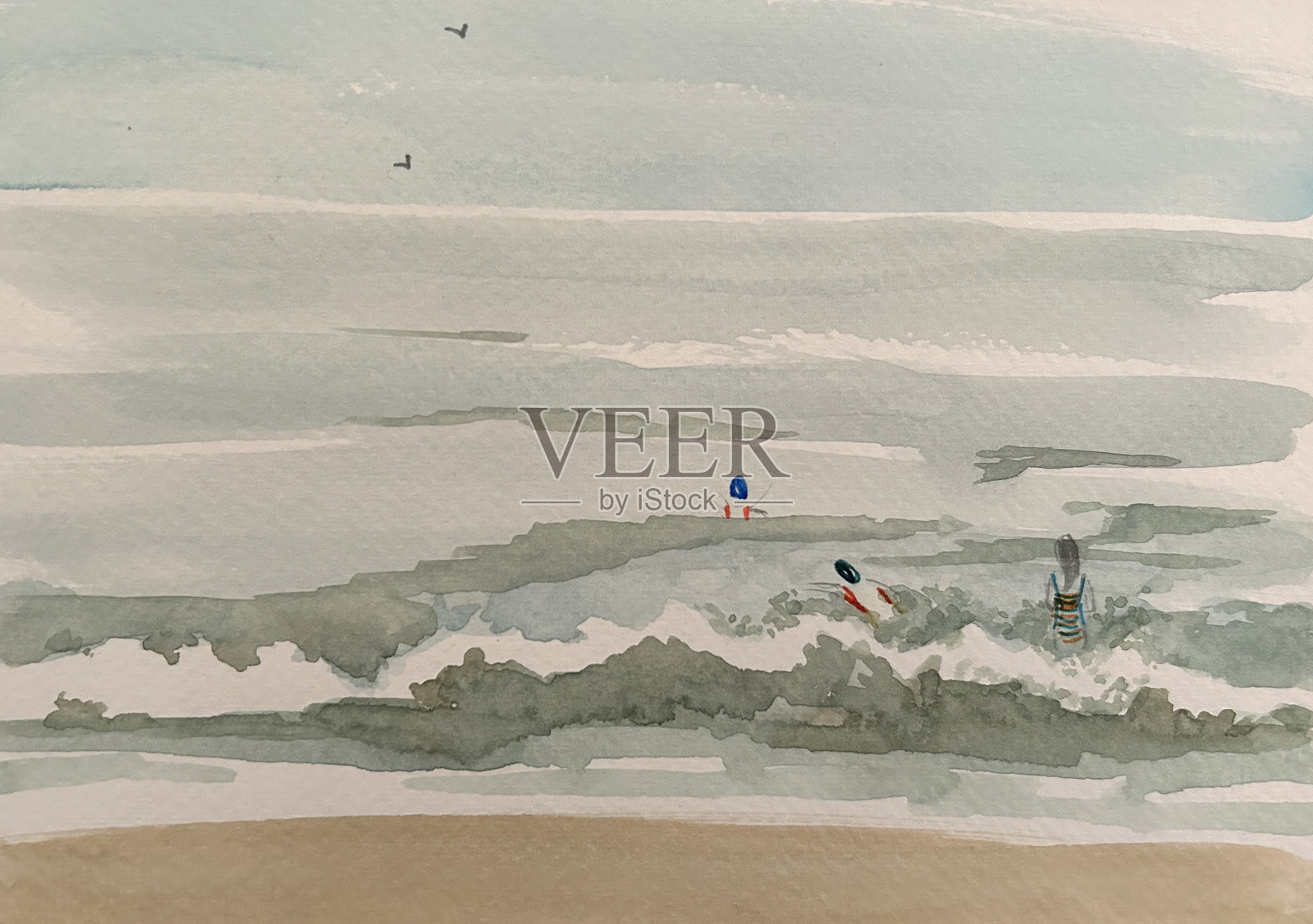 在弗利特伍德海滩的野外游泳插画图片素材