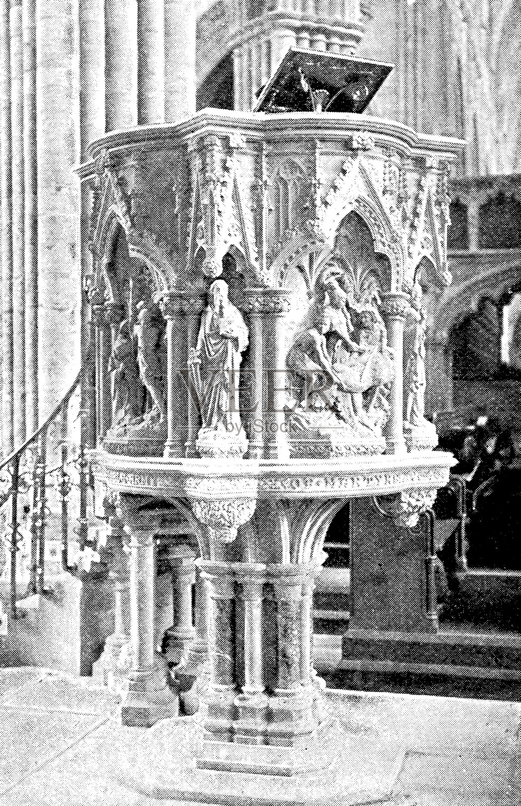 埃克塞特圣彼得大教堂的殉道者讲坛/帕蒂森主教纪念讲坛 - 19世纪插画图片素材