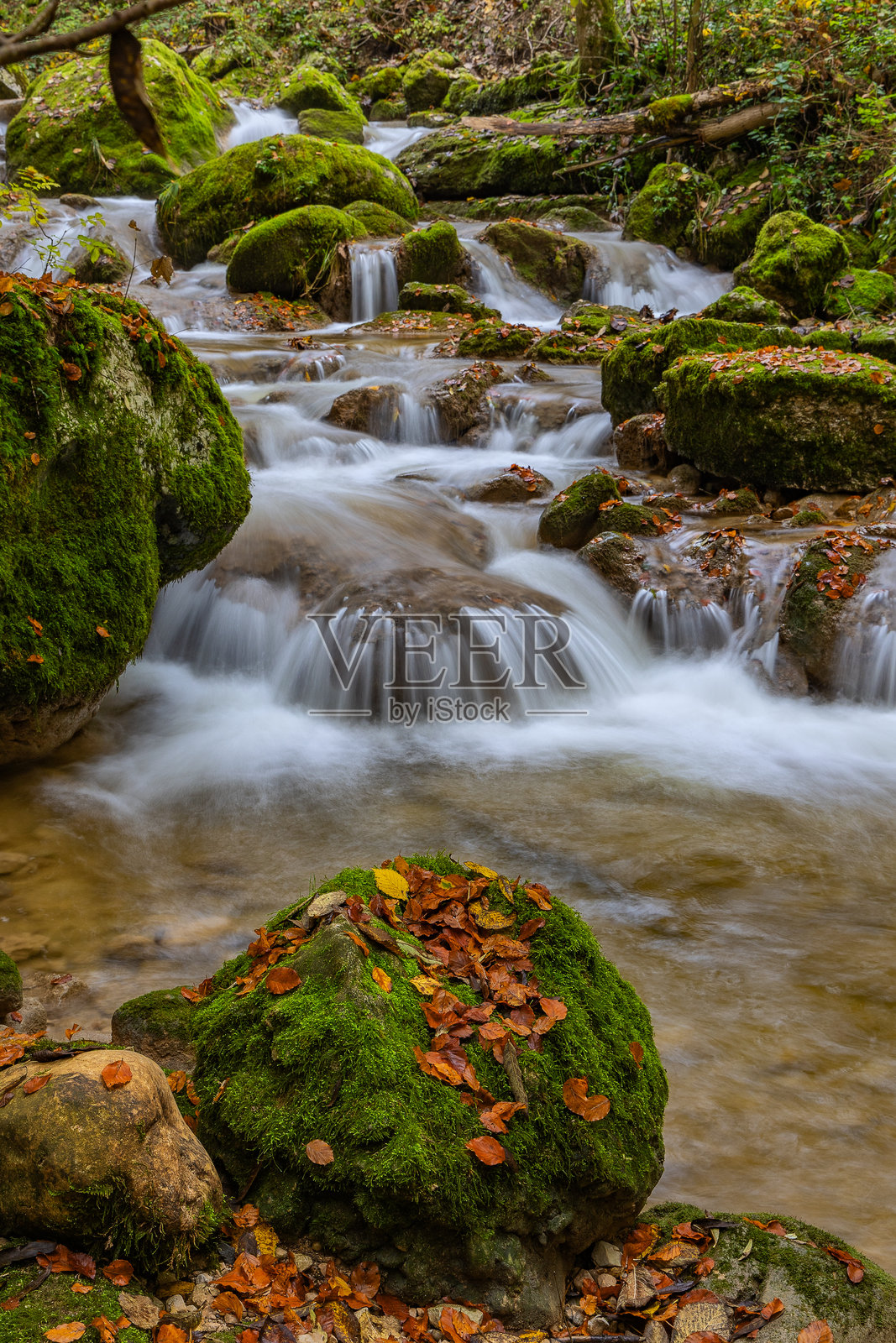 瑞士特万峡谷的瀑布级联照片摄影图片