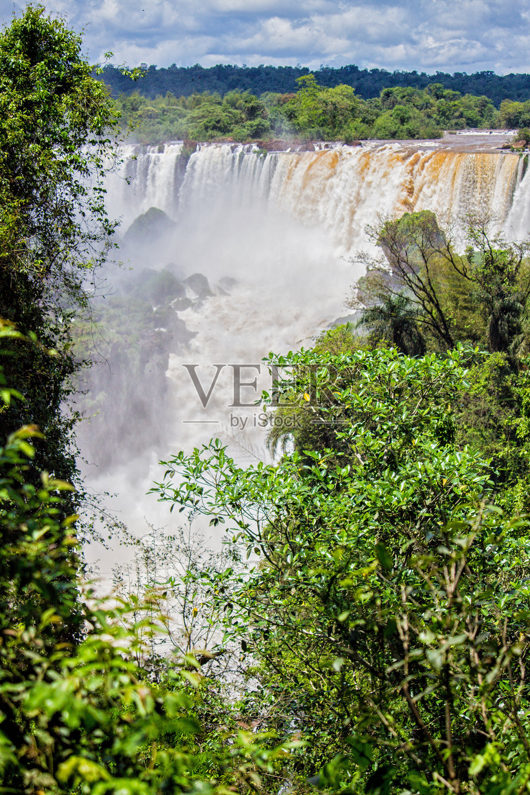 阿根廷米西奥内斯的伊瓜苏瀑布的植被和瀑布景观照片摄影图片