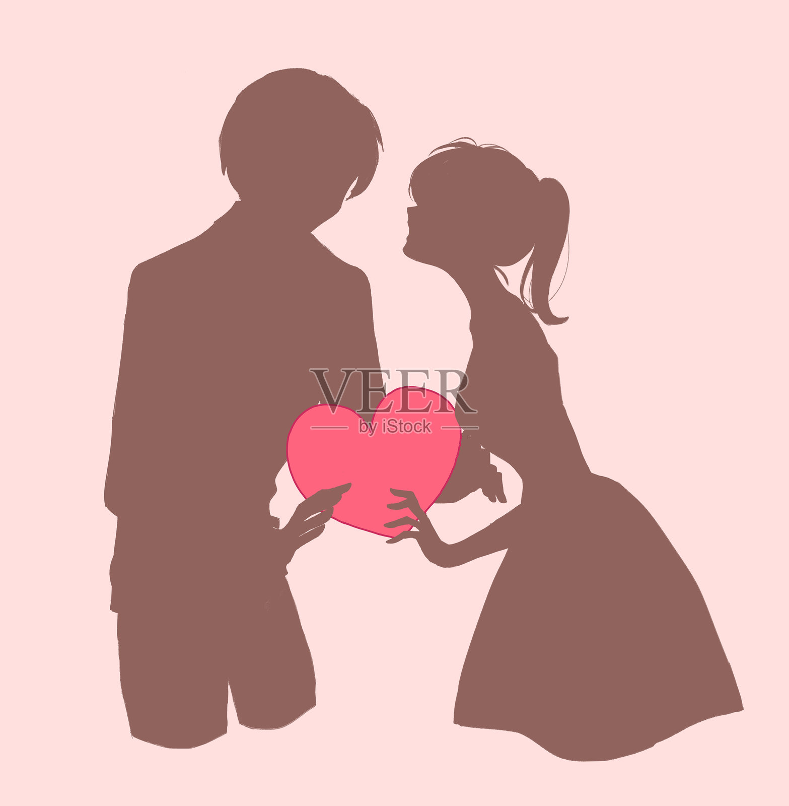 男女手持心形物品插画图片素材