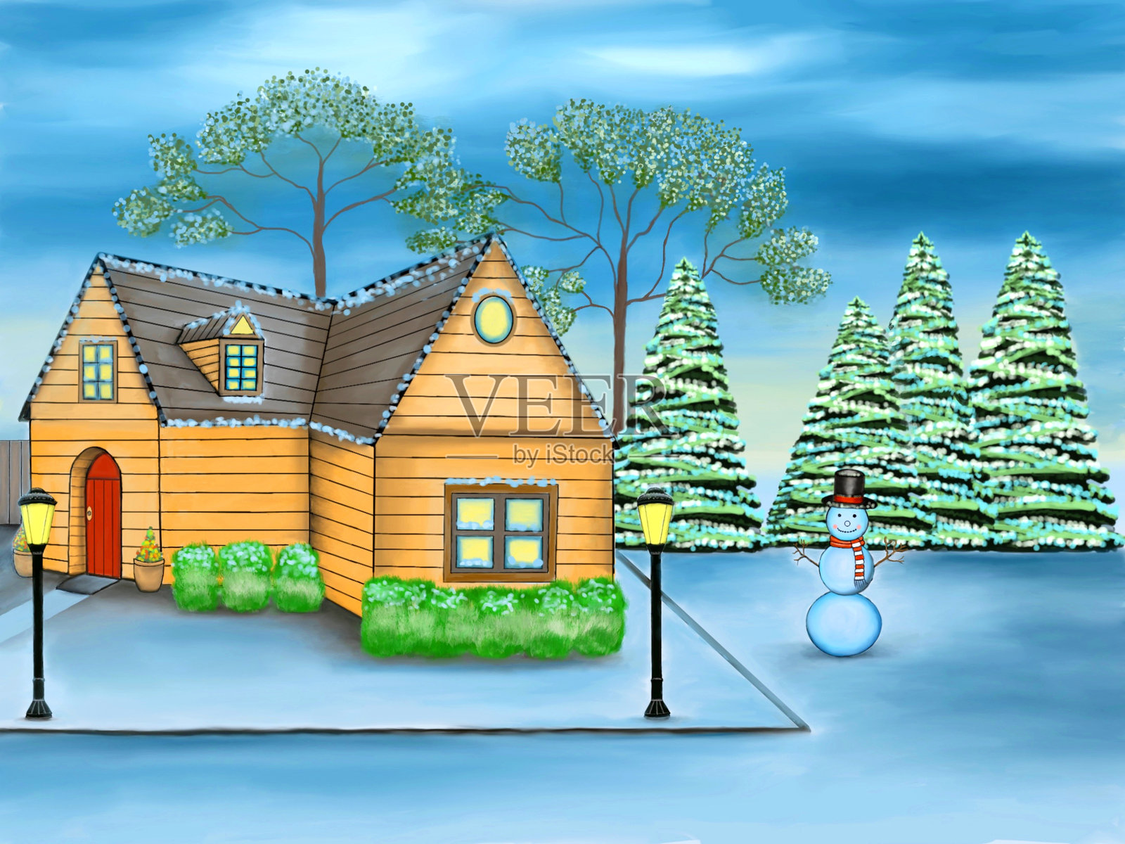 夜晚的圣诞节插画图片素材