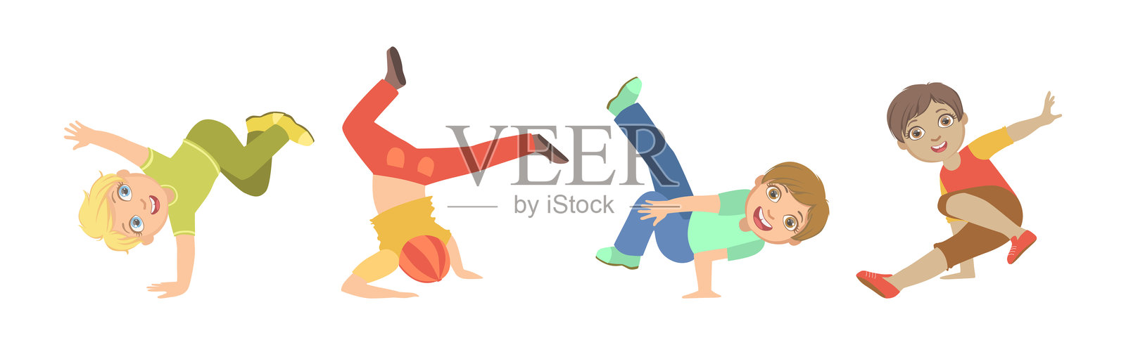 充满活力的孩子们随着音乐节奏跳舞的矢量图集插画图片素材