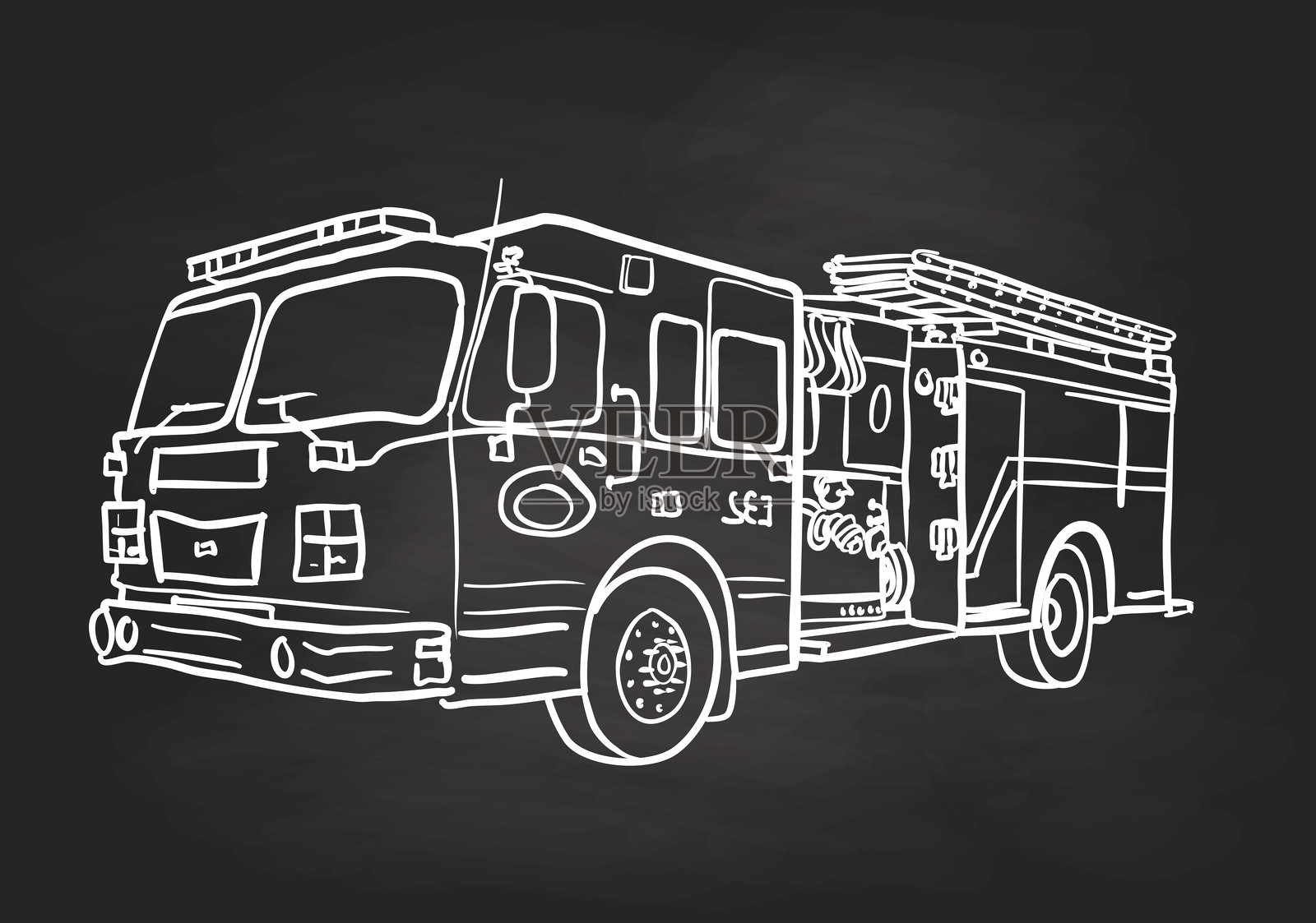 现代消防车黑板插画图片素材