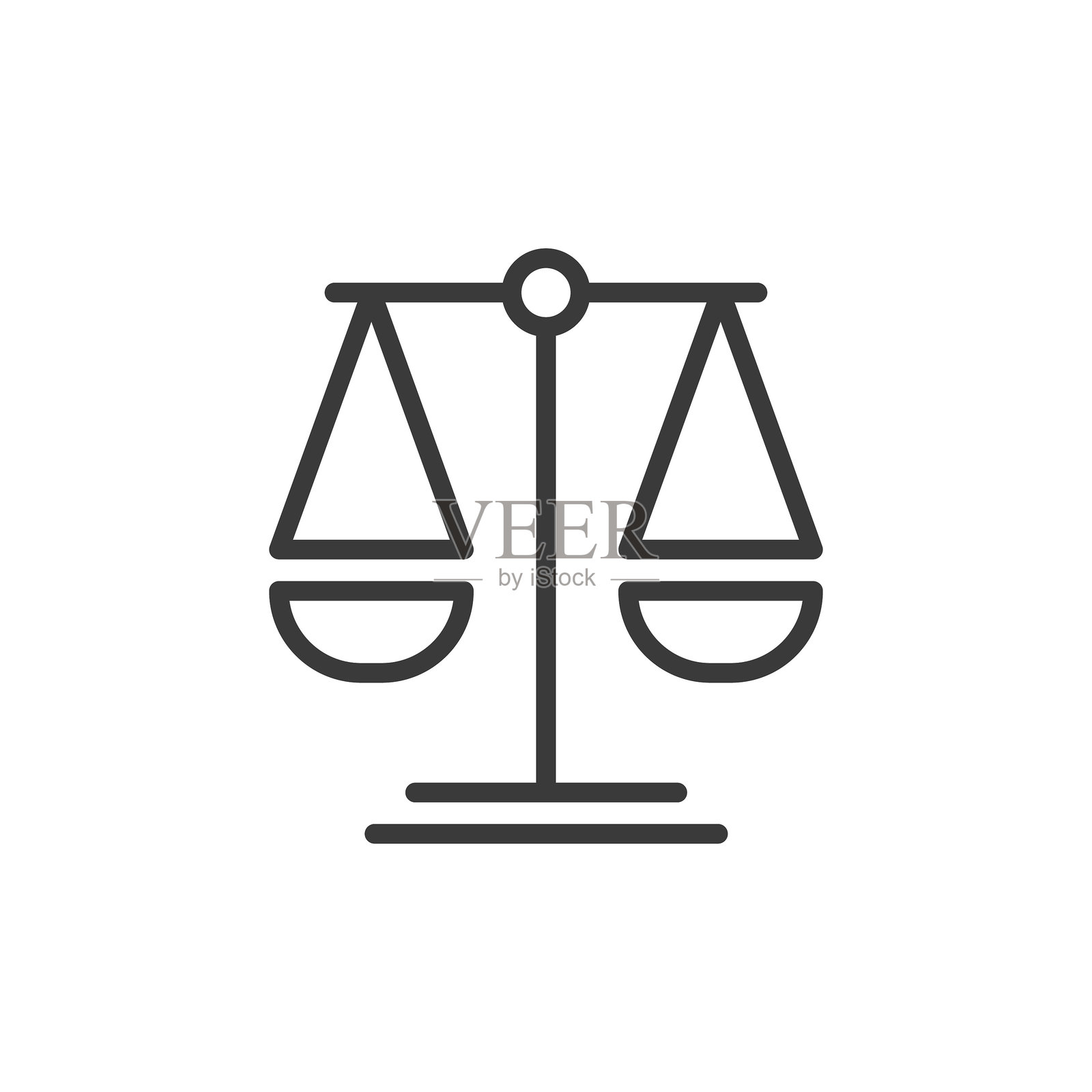 天平法则，线条设计图标。天平、平衡、法律、正义、公平、平等、白色背景上的判断矢量。可编辑线条图标的天平法则。插画图片素材