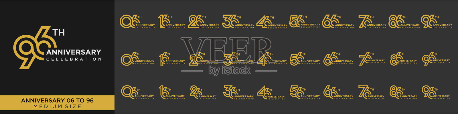 周年纪念16到96年的创意数字设计矢量插图。插画图片素材