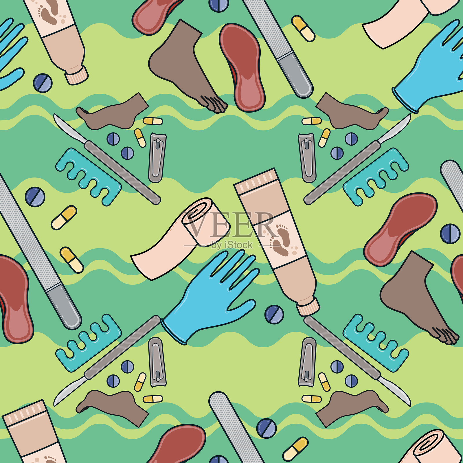 无尽脚印的线条艺术插图，作为重复图案设计插画图片素材