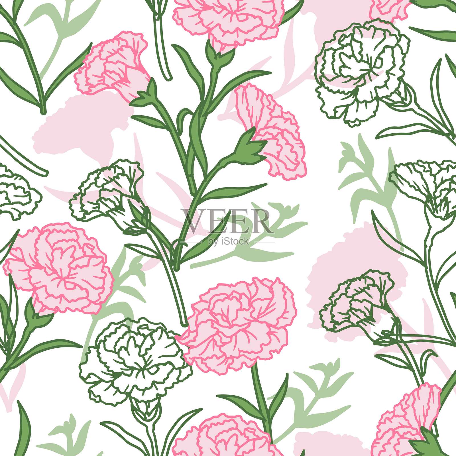 花园新鲜的奇幻春季康乃馨图案插画图片素材