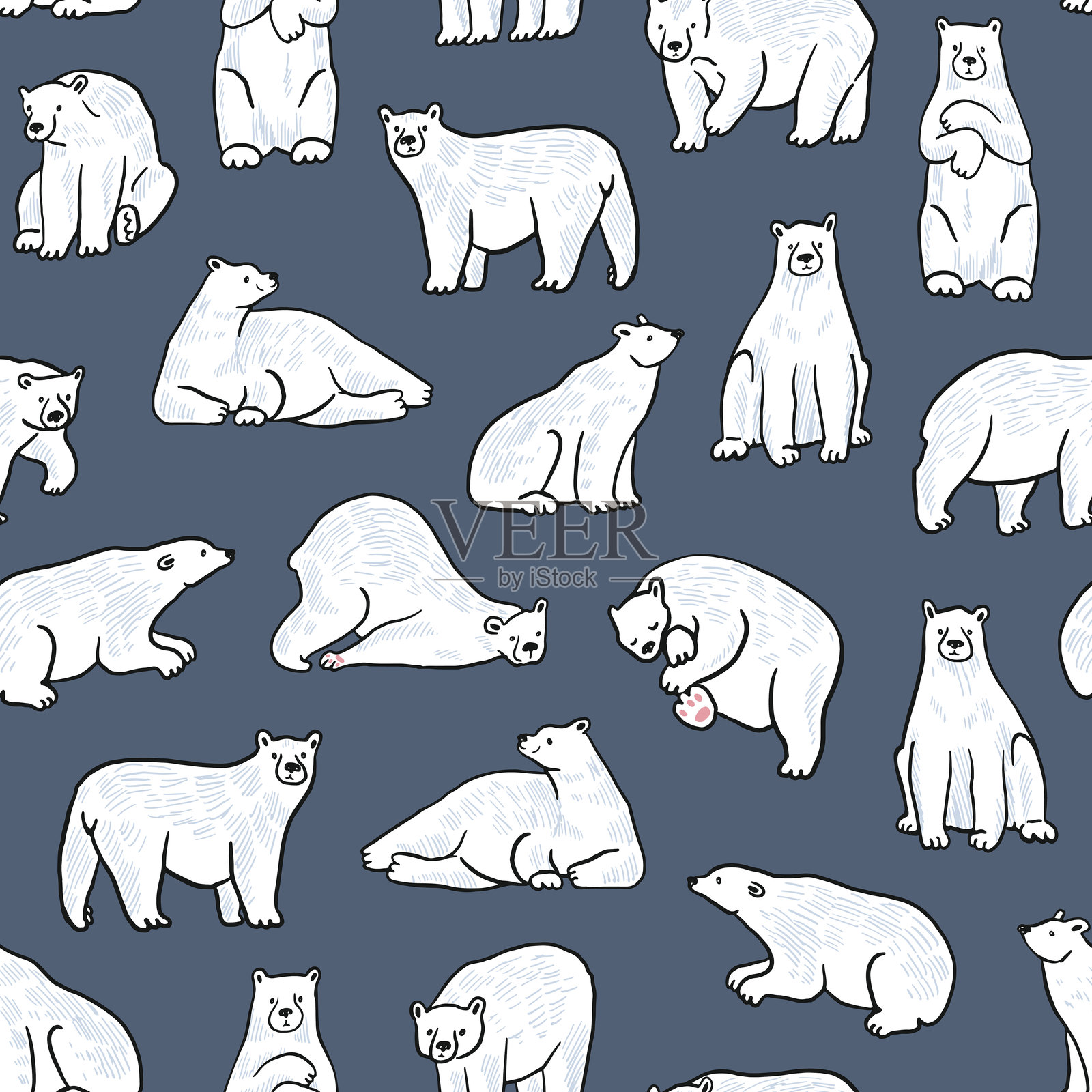 无缝的北极熊图案。手绘矢量插图。插画图片素材