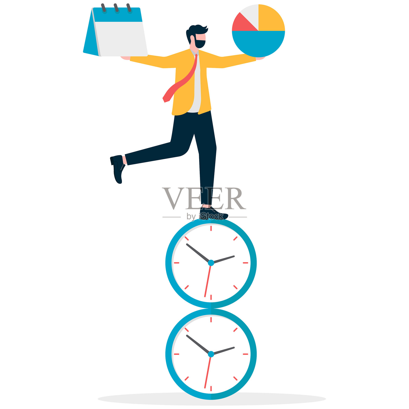 时间管理是一个有效的日常概念。时钟是商务会议的有力象征。插画图片素材