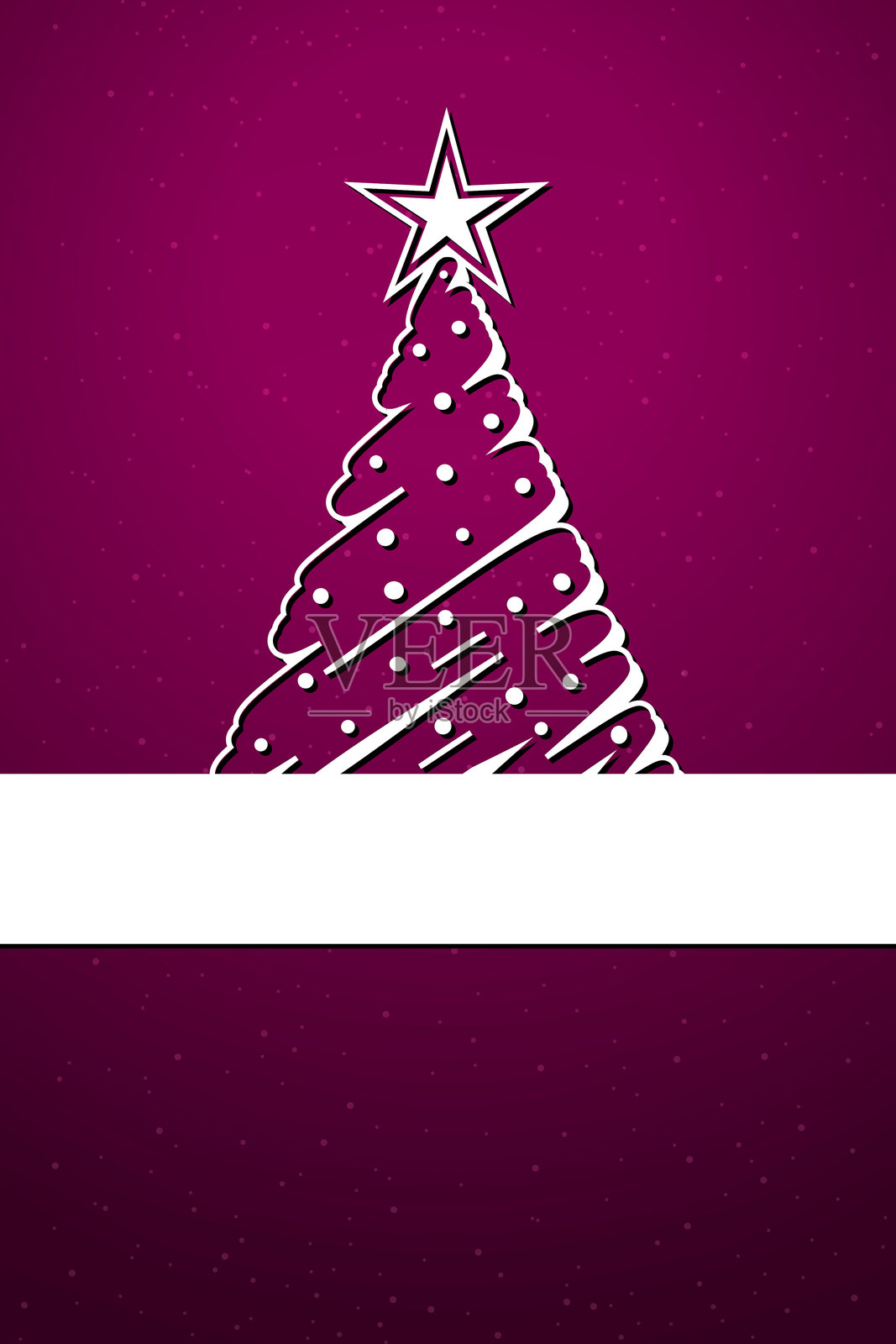 深紫色、梅子色、紫红色的垂直矢量背景，上面有一棵创意的白色抽象点状圣诞树，树顶上装饰着一颗明亮闪耀的星星，背景是闪烁的雪花模糊效果，留有空白空间。插画图片素材